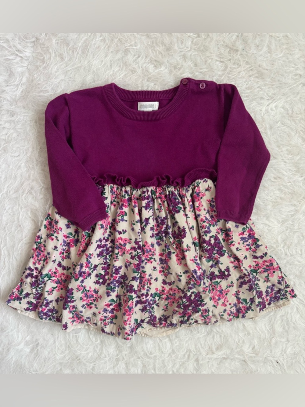 Gymboree Girls Purple Knit and Butter Soft Floral Skirt Dress